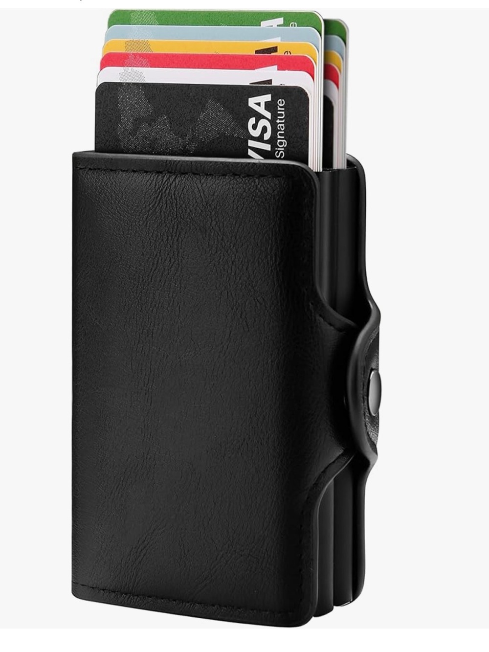 Black Leather Double Pop-up Credit Card Wallet